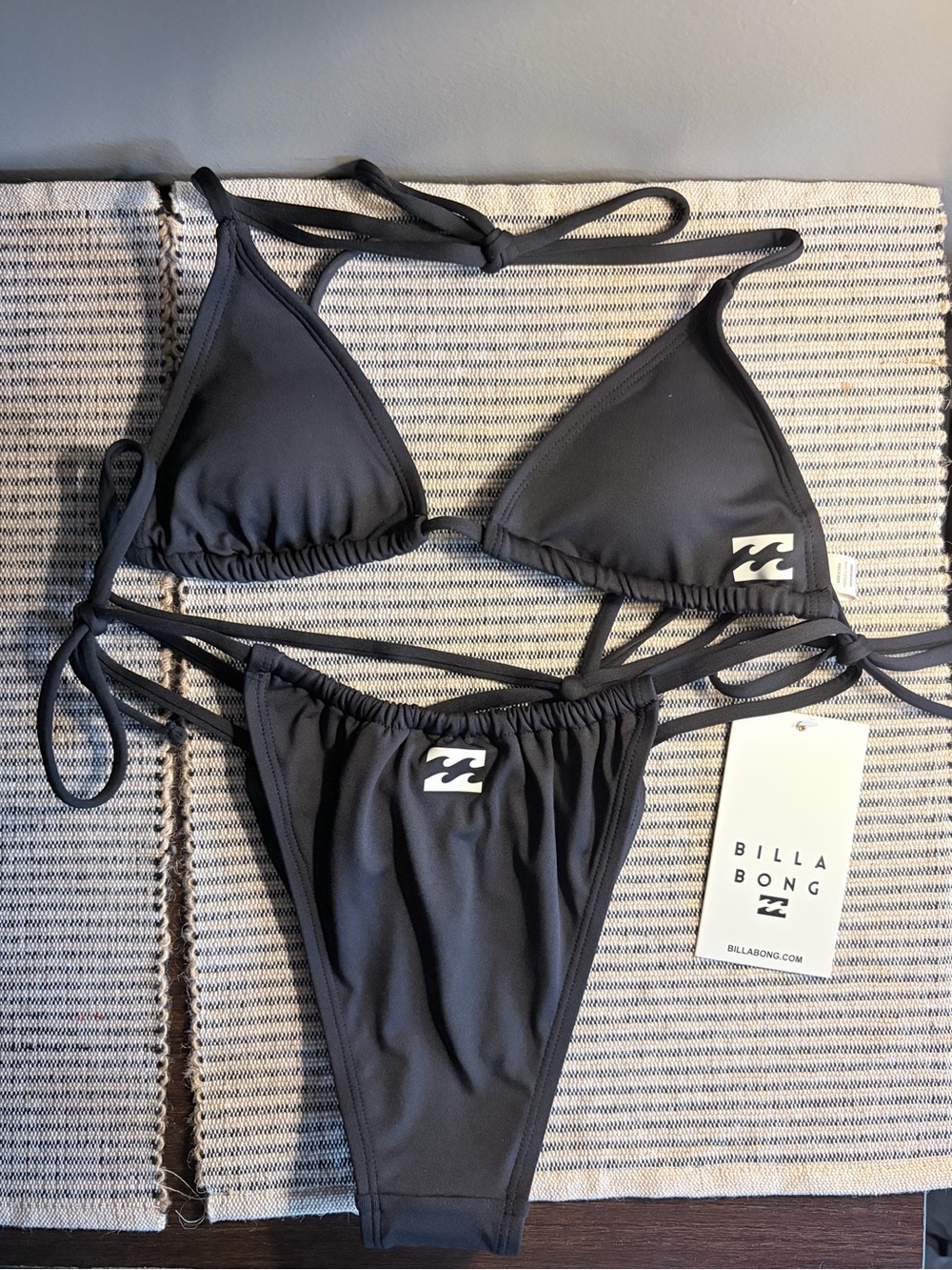 Billabong Beach Babe Black String Bikini Set NWT
